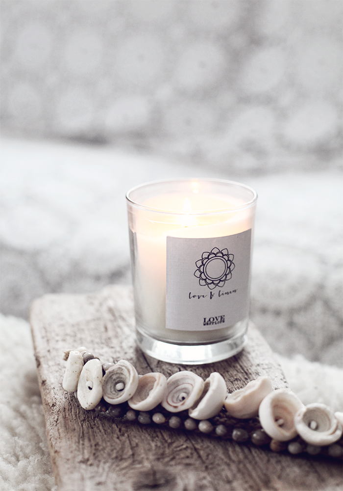 scented candle, shells